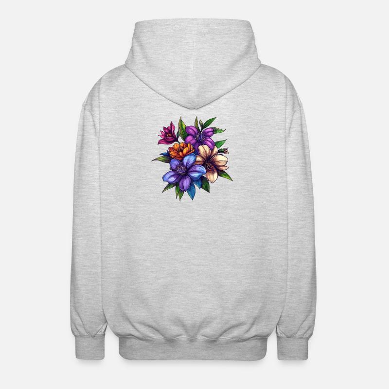 Tropisches Blütenbouquet – Farbexplosion - Unisex Kapuzenjacke - Hellgrau meliert