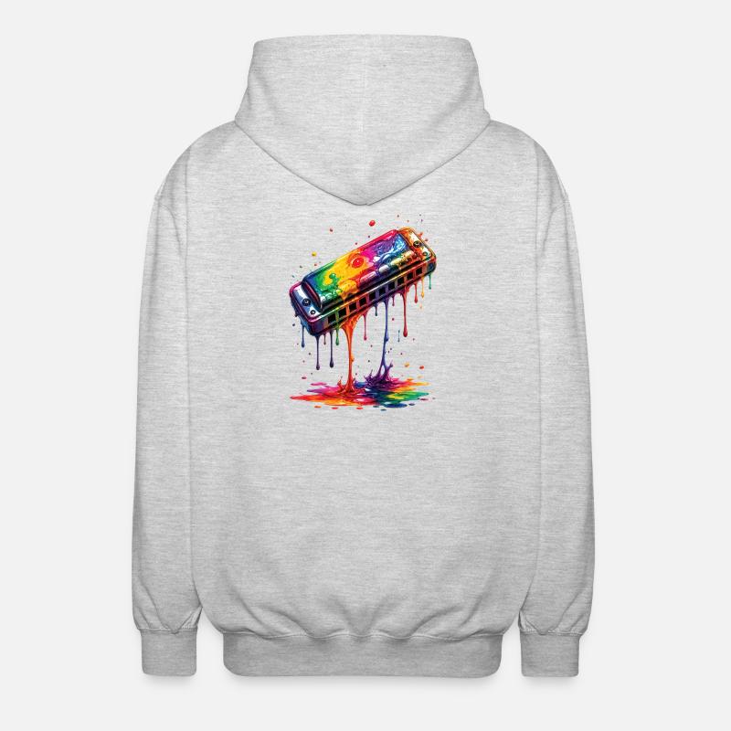 Mundharmonika mit tropfender Farbe - Unisex Kapuzenjacke - Hellgrau meliert