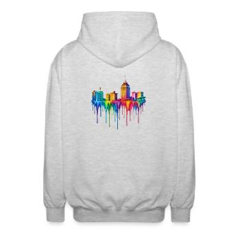 Fresno California Tropfende Farbe - Unisex Kapuzenjacke - Hellgrau meliert - Hinten - AI Model Male 185 light (185cm)