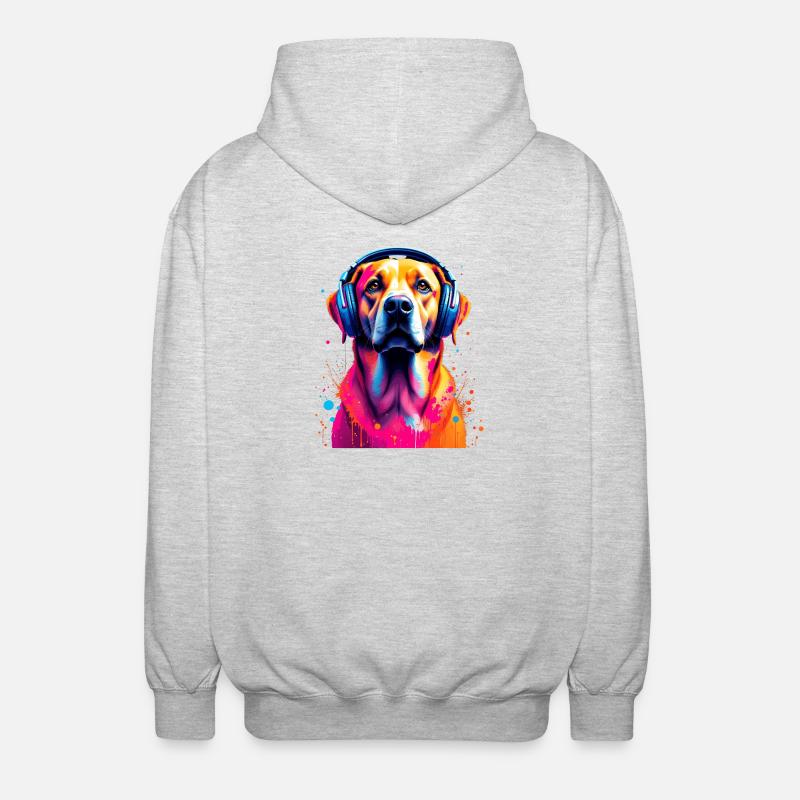 Labbi Labrador mit Kopfhörer - Unisex Kapuzenjacke - Hellgrau meliert