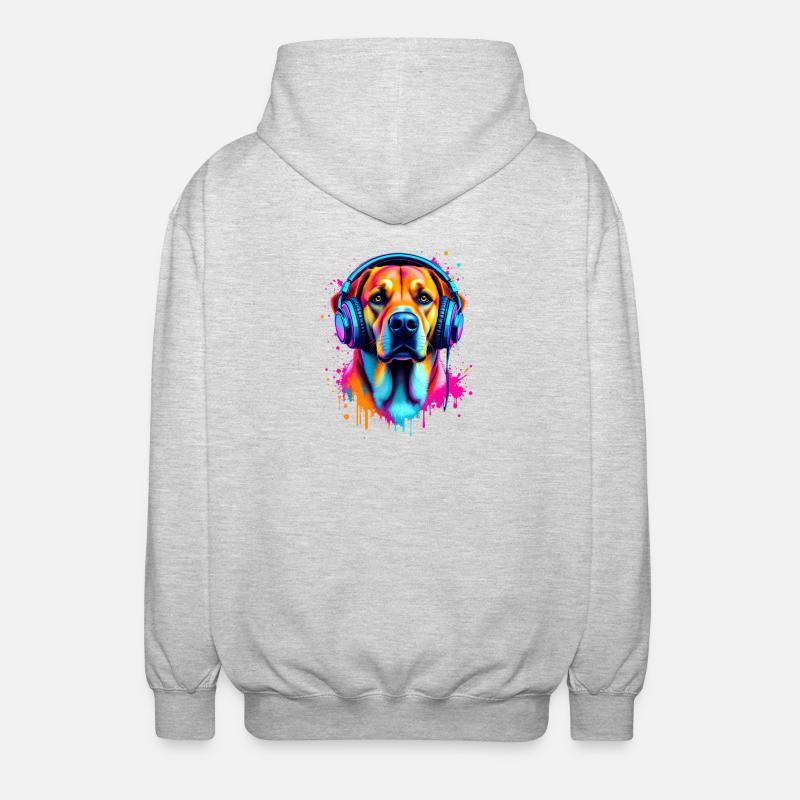 Labrador mit Kopfhörer - Unisex Kapuzenjacke - Hellgrau meliert