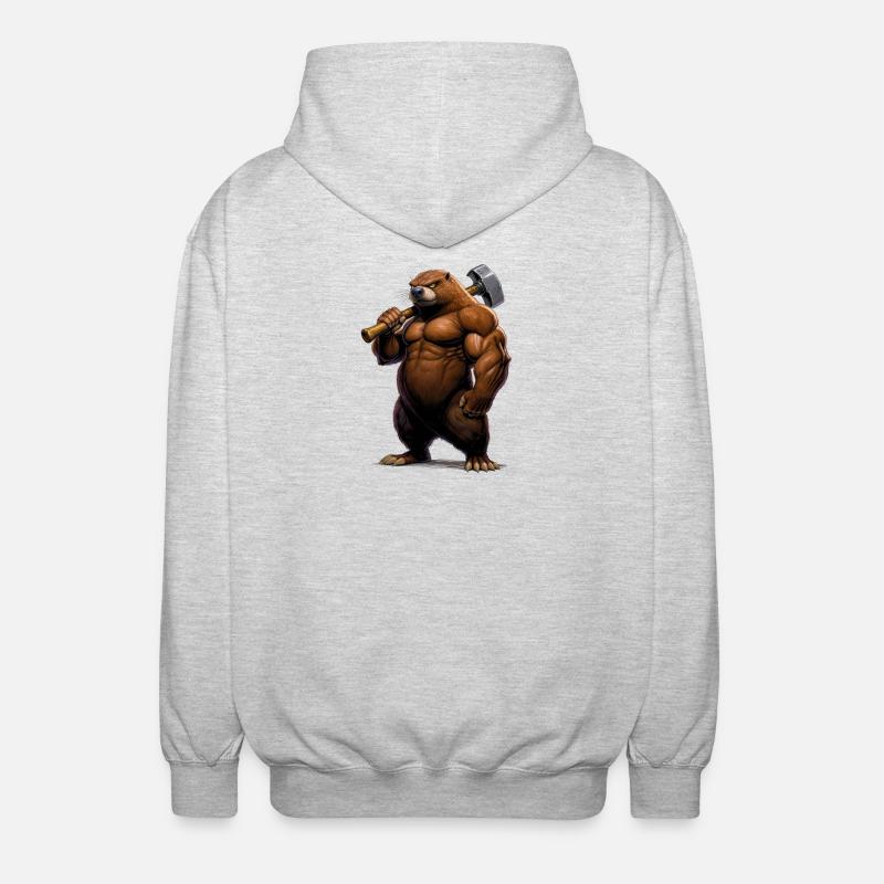 Muscular comic mole with hammer - Unisex Hooded Jacket - light heather grey
