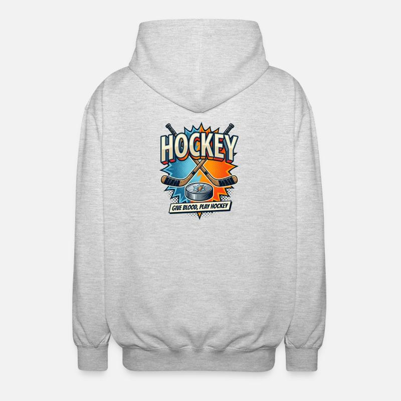 Retro Eishockey Schläger Puck Comic - Unisex Hooded Jacket - light heather grey