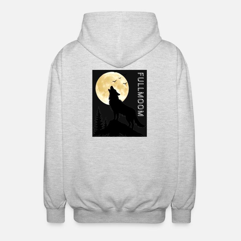 Wolf's howl under full moon - Unisex Hooded Jacket - light heather grey