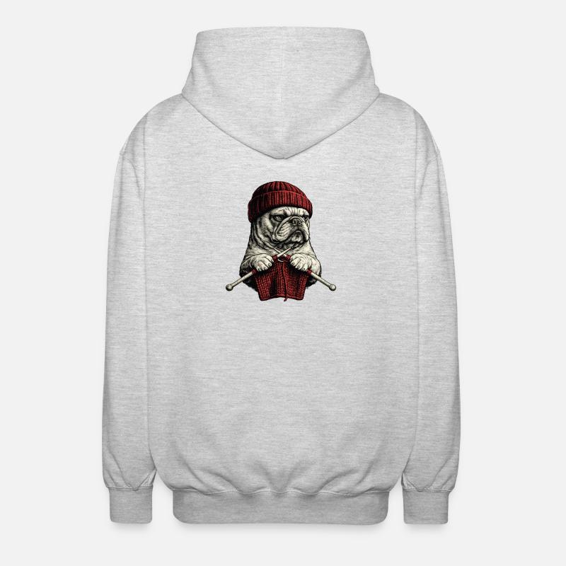 Bulldoggen-Stricker in rotem Strick - Unisex Kapuzenjacke - Hellgrau meliert