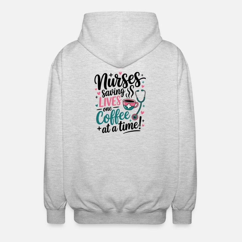 Kaffee rettet Leben Pflegekraft-Design - Unisex Kapuzenjacke - Hellgrau meliert