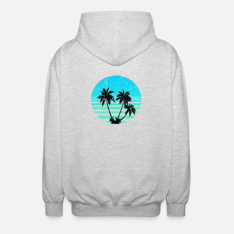 Tropical Palm Sunset Retro Circle - Unisex Hooded Jacket - light heather grey
