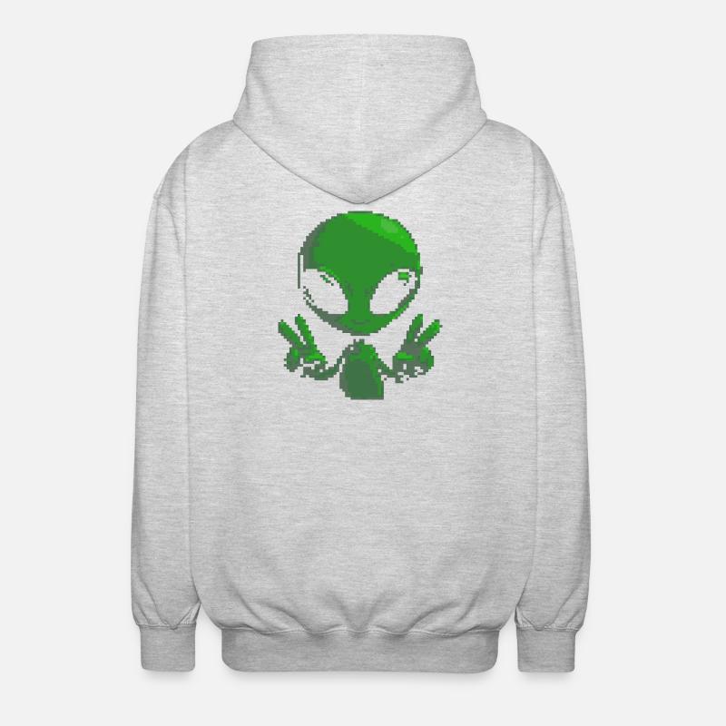 Pixel Alien Friedenszeichen - Unisex Kapuzenjacke - Hellgrau meliert