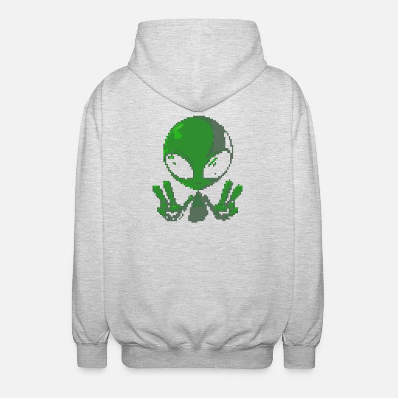 Pixel grünes Alien-Friedenszeichen - Unisex Kapuzenjacke - Hellgrau meliert
