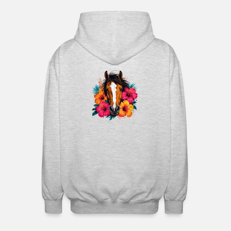 Pferd mit tropischen Blüten - Unisex Kapuzenjacke - Hellgrau meliert