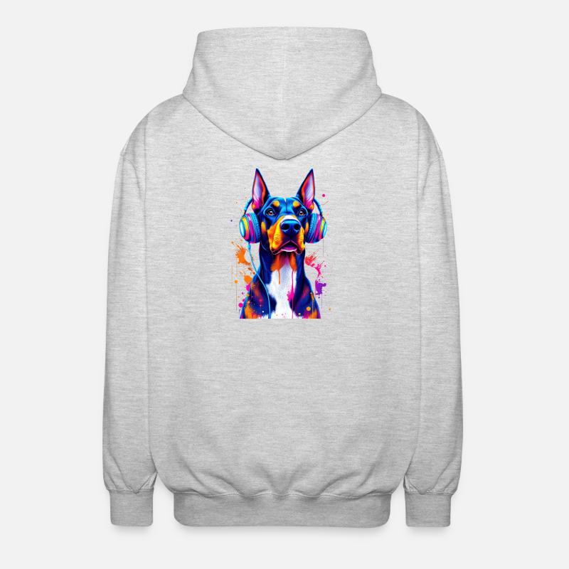 Doberman avec casque - Veste à capuche unisexe - gris clair chiné