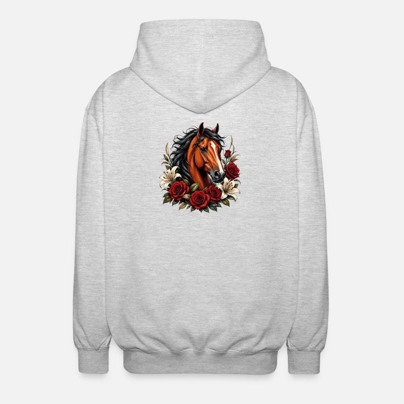 Pferdengesicht mit Rosenrahmen - Unisex Kapuzenjacke - Hellgrau meliert
