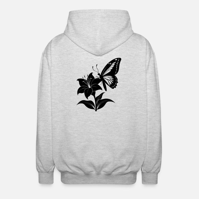 Butterfly on Lily - Unisex Hooded Jacket - light heather grey