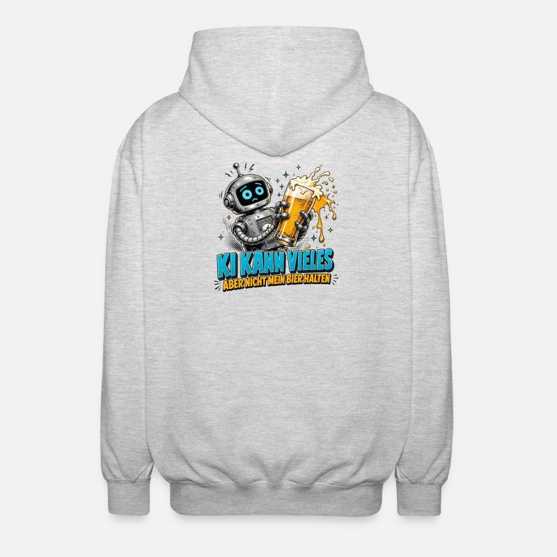 Roboter mit Bierglas-Humor - Unisex Kapuzenjacke - Hellgrau meliert