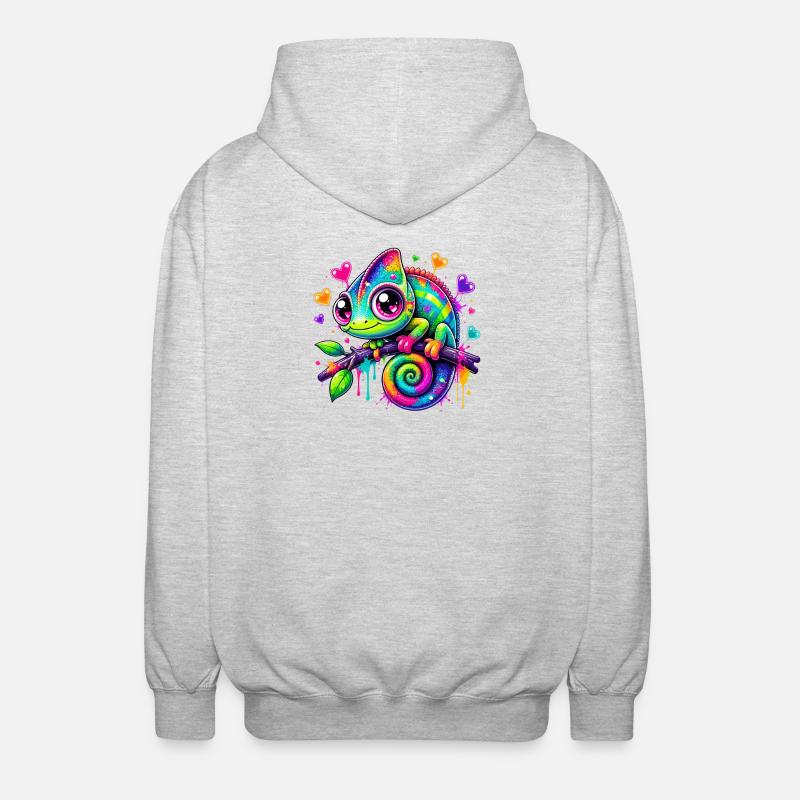 Buntes Chamäleon auf Ast - Unisex Kapuzenjacke - Hellgrau meliert