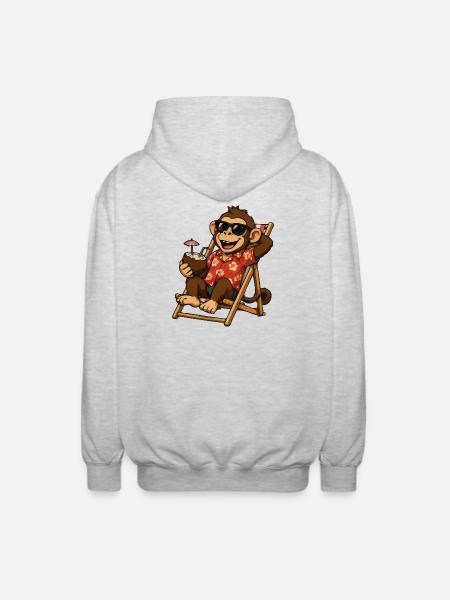 Affe am Strand im Hawaii-Look - Unisex Kapuzenjacke - Hellgrau meliert