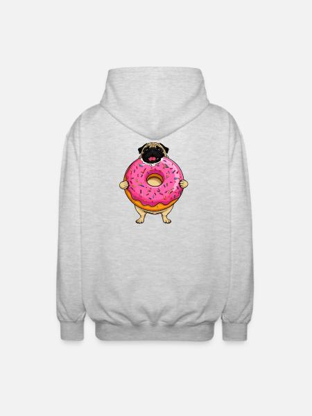 Donut Pug Dog in Pink Frosting - Unisex Hooded Jacket - light heather grey
