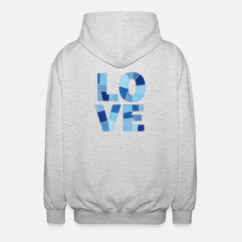 Patchwork Love Blue - Unisex Hooded Jacket - light heather grey