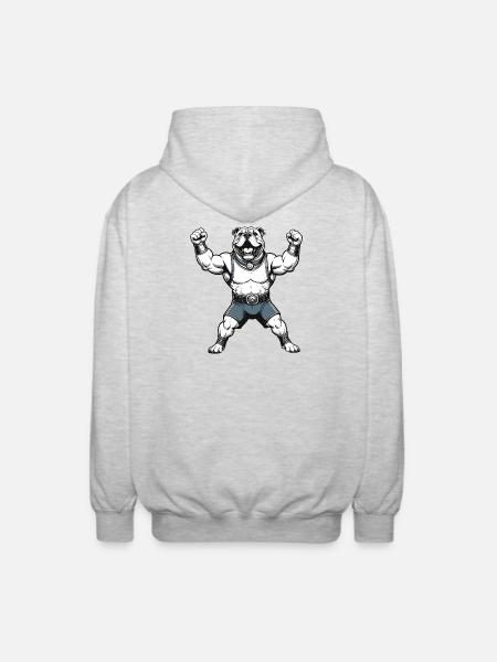 Fighting Bulldog Wrestler - Unisex Hooded Jacket - light heather grey