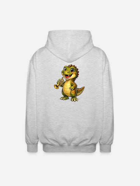 Dino mit Trompete - Unisex Kapuzenjacke - Hellgrau meliert