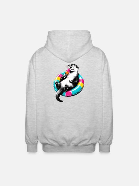 Otter mit Eis im Stencil Style - Unisex Kapuzenjacke - Hellgrau meliert