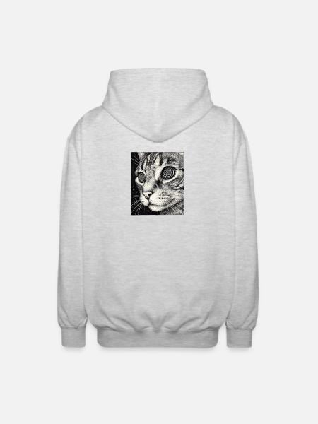 Hypnotischer Katzenblick im All - Unisex Kapuzenjacke - Hellgrau meliert