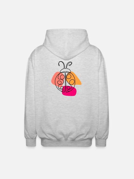 Hand Drawn One Line Ladybug - Unisex Hooded Jacket - light heather grey