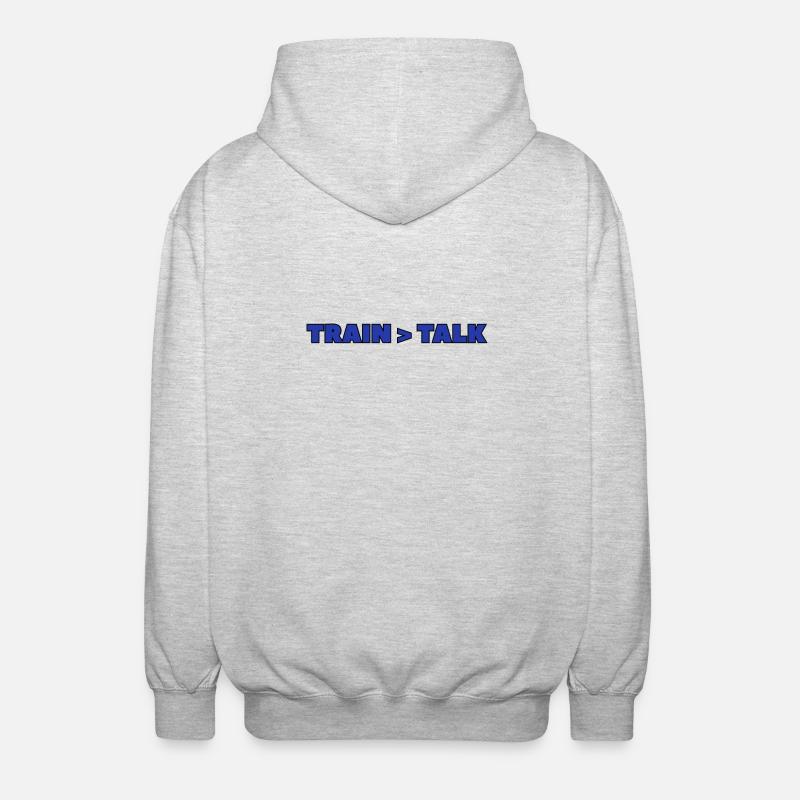 Train > Talk – Gym & Fighter Mindset Design - Veste à capuche unisexe - gris clair chiné
