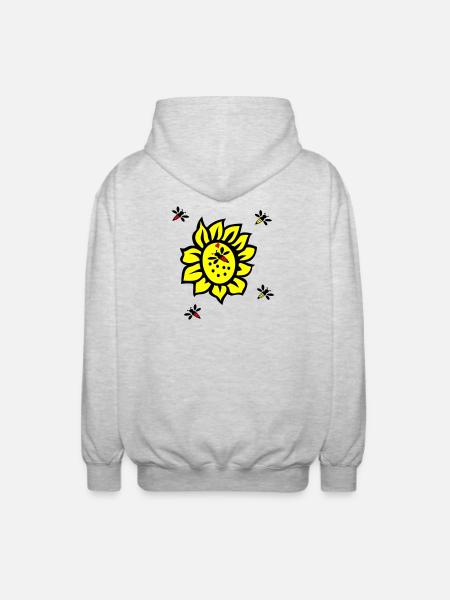 Sonnenblume, Bienen - Unisex Kapuzenjacke - Hellgrau meliert