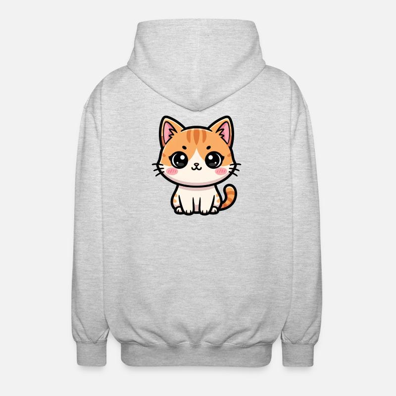 Chibi Tabby Kätzchen-Tee Art - Unisex Kapuzenjacke - Hellgrau meliert