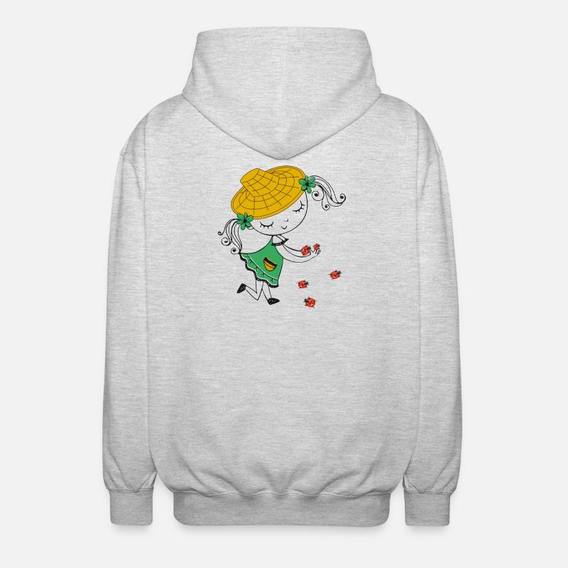 Mädchen mit Strohhut und Marienkäfer - Unisex Kapuzenjacke - Hellgrau meliert