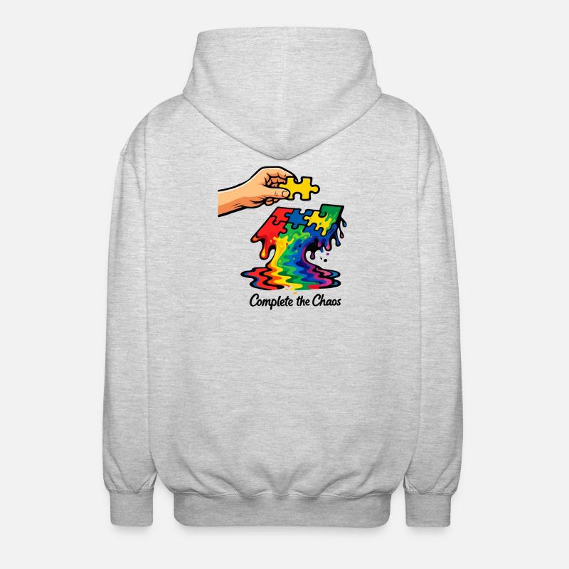 Autismus-Puzzlestück Regenbogenbewusstseinskunst - Unisex Kapuzenjacke - Hellgrau meliert