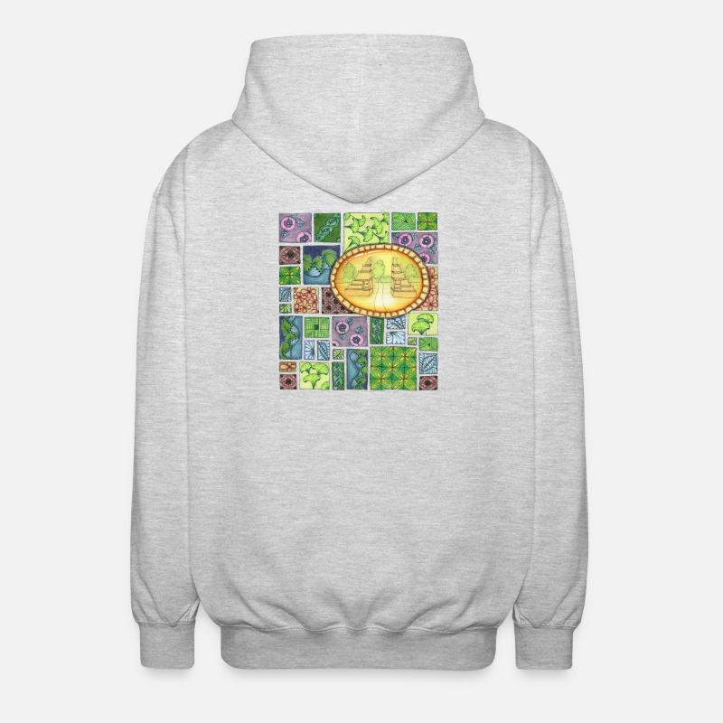 Bali temple on pattern patchwork - Unisex Kapuzenjacke - Hellgrau meliert