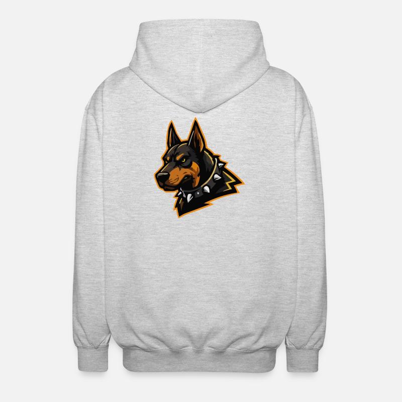 Doberman with spiked collar - Unisex Hooded Jacket - light heather grey