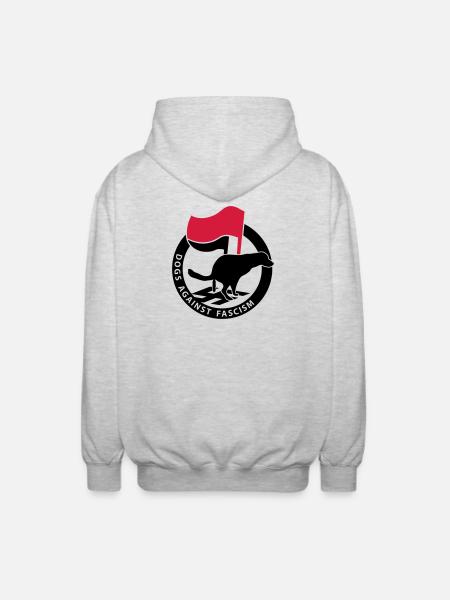 "Hunde mod fascisme" for Antifa Hundeejere - Unisex hættejakke. - lysegrå meleret
