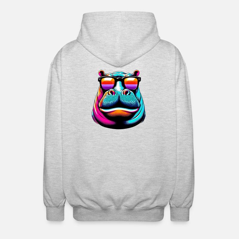 Hippopotame avec lunettes de soleil - Veste à capuche unisexe - gris clair chiné