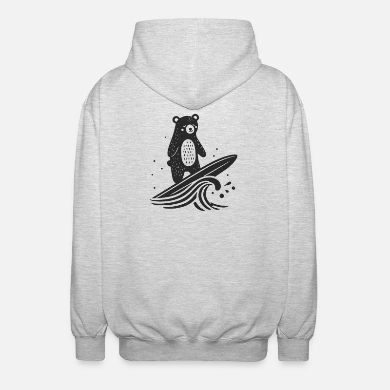 ours surfeur - illustration d’animal ludique - Veste à capuche unisexe - gris clair chiné