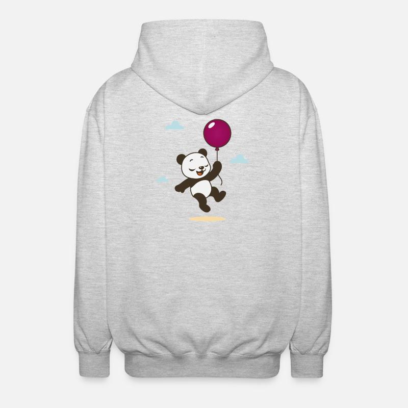 Fröhlicher Panda mit Luftballon - Unisex Kapuzenjacke - Hellgrau meliert