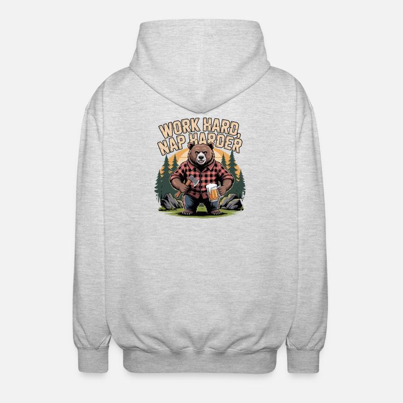 Work Hard Nap Harder Bear - Unisex Hooded Jacket - light heather grey
