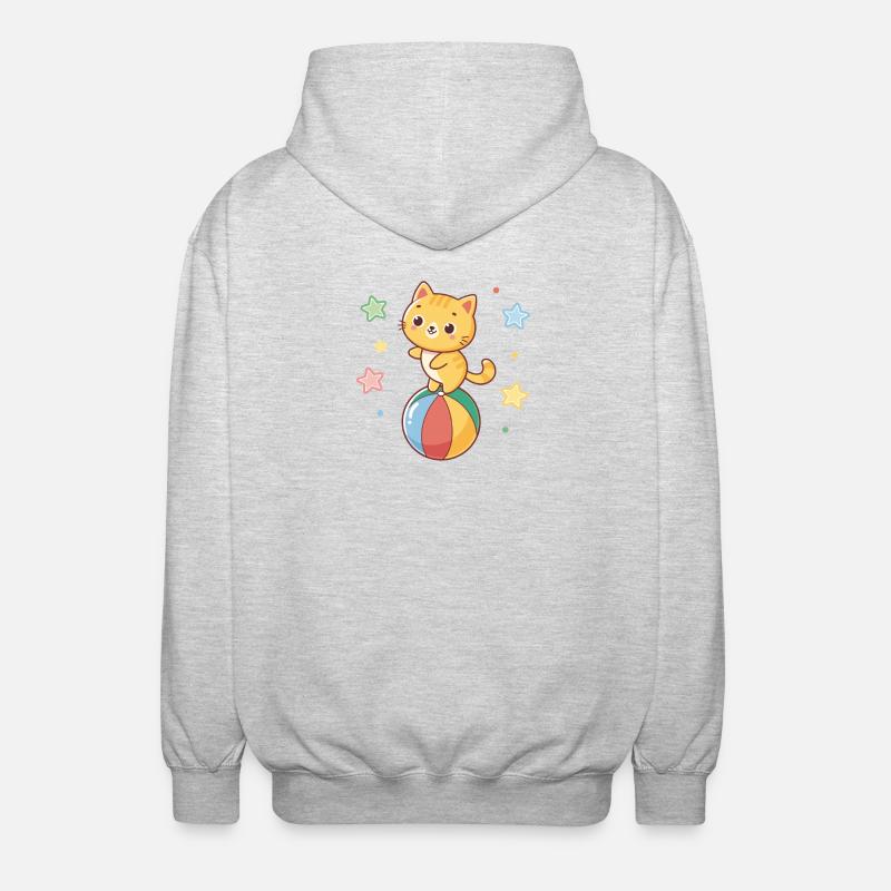 Chaton Mignon acrobate sur balle arcenciel - Veste à capuche unisexe - gris clair chiné