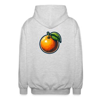 Orange cartoon éclatante avec feuille - Veste à capuche unisexe - gris clair chiné - Dos - AI Model Male 185 light (185cm)