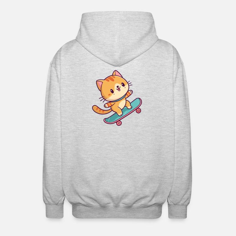 Buntes Skateboard-Kätzchen - Unisex Kapuzenjacke - Hellgrau meliert