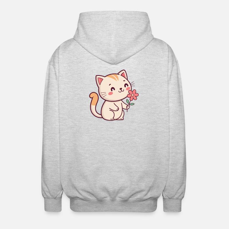 Chaton et fleur - Veste à capuche unisexe - gris clair chiné