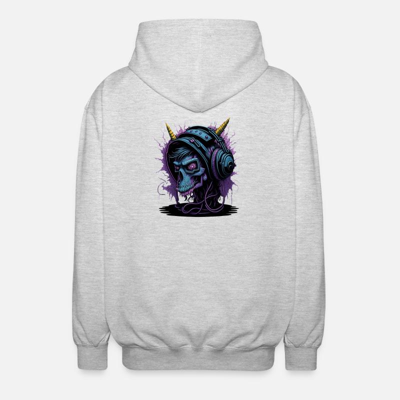 Neon Skull mit Kopfhörern DJ - Unisex Kapuzenjacke - Hellgrau meliert