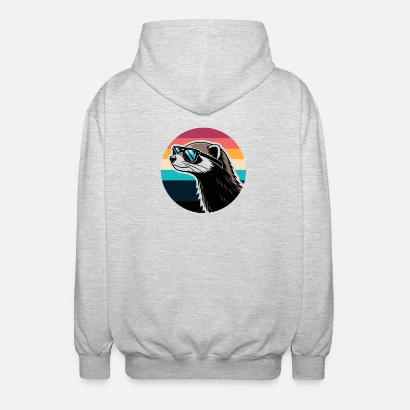 Frettchen-Silhouette Retro-Regenbogen - Unisex Kapuzenjacke - Hellgrau meliert