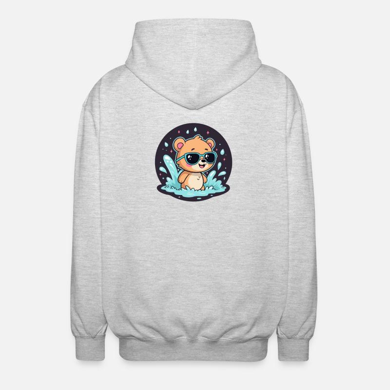 Schicker Surferbär mit blauer Brille - Unisex Kapuzenjacke - Hellgrau meliert