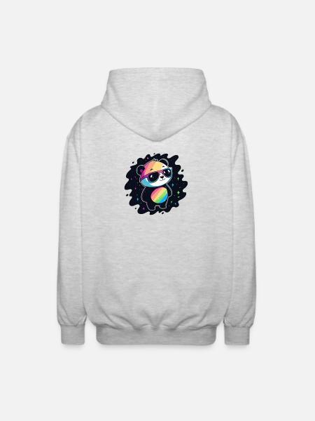 Panda Rainbow Galaxy Cool Glasses - Unisex Hooded Jacket - light heather grey