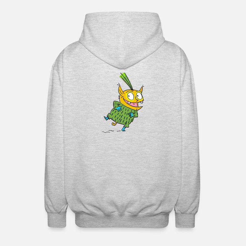 Fröhlicher Monster im Grünen Pullover - Unisex Kapuzenjacke - Hellgrau meliert