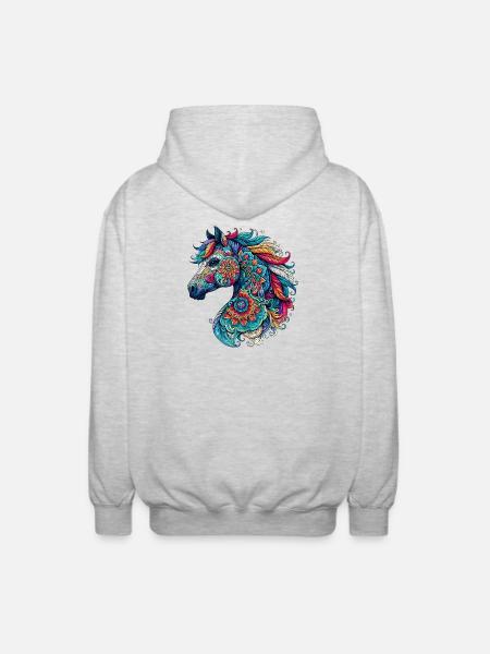 Pferd mit Mandalas verziert - Unisex Kapuzenjacke - Hellgrau meliert