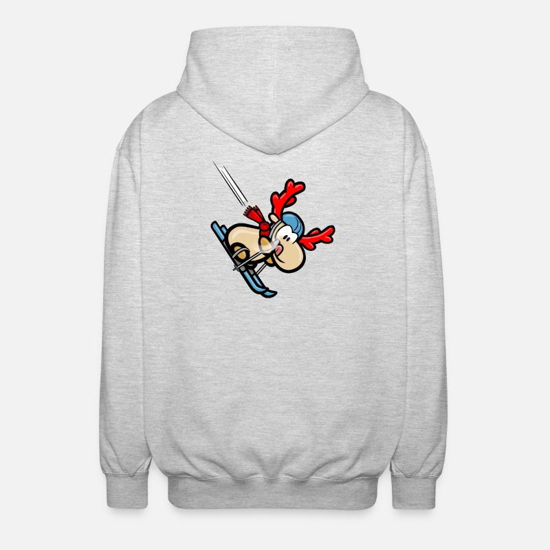 Comic-Rentier Elmondo bei der Skiabfahrt - Unisex Kapuzenjacke - Hellgrau meliert